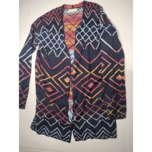 MARGEAUX & ELLIE Boho Geometric Print Open Front Cardigan Sweater Women's Size S